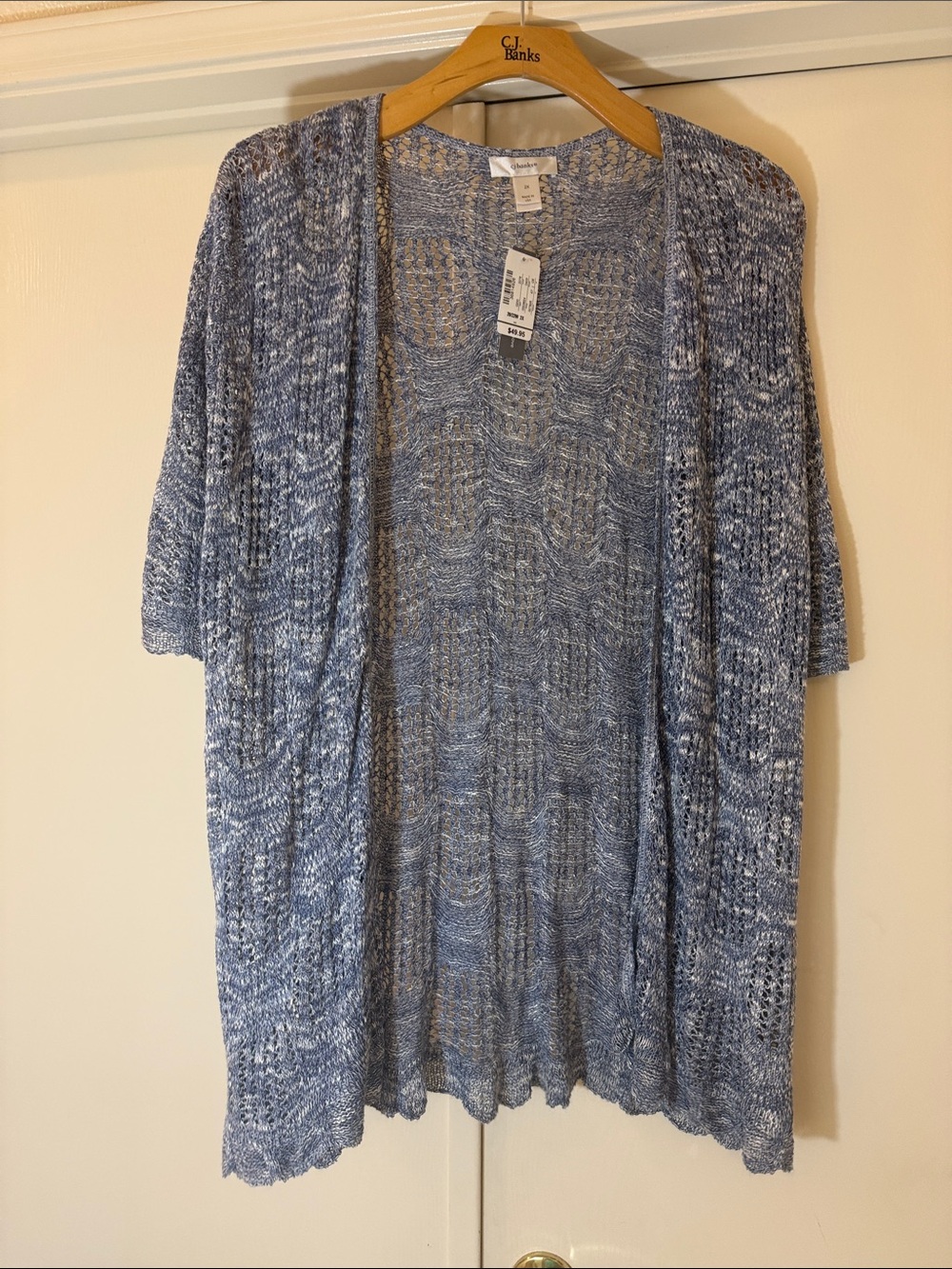 CJ Banks Light Blue Marled Open-Knit Cardigan